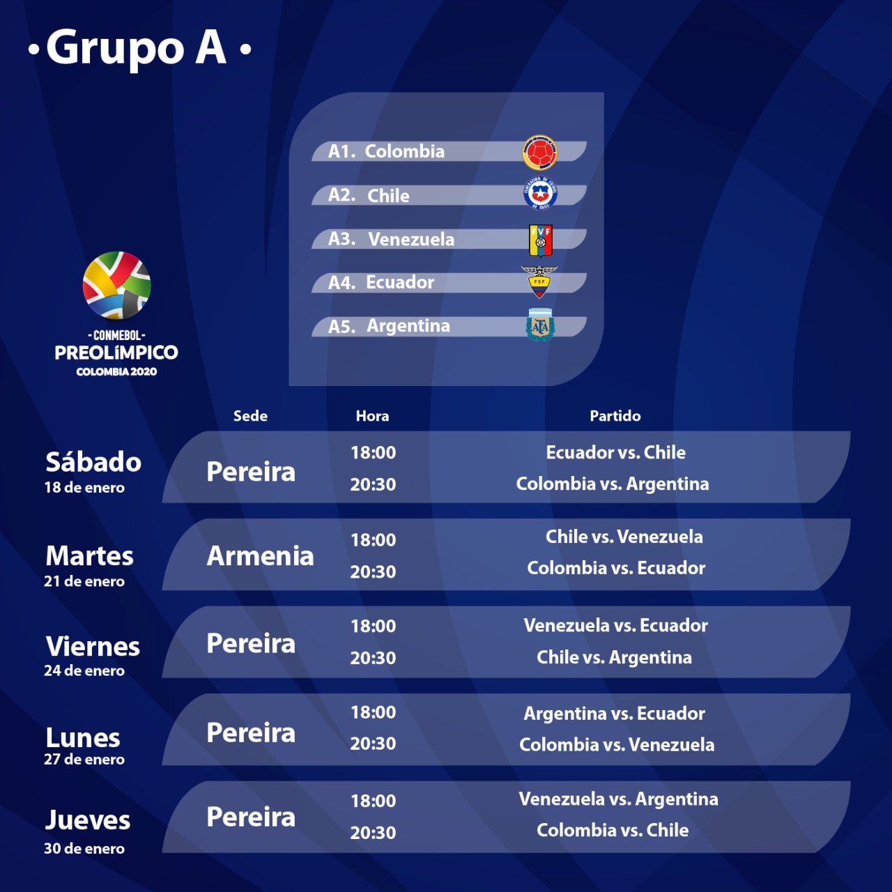 Definido el fixture del Torneo Preolímpico Colombia 2020 Federación