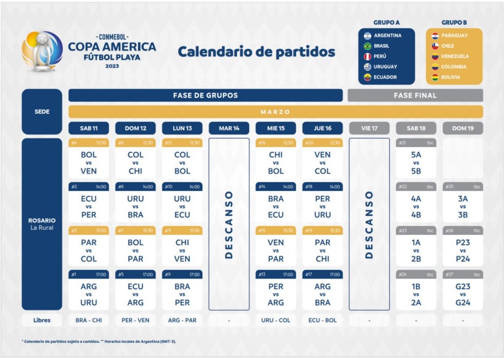 Definido el fixture de la CONMEBOL Copa América Fútbol Playa 2023